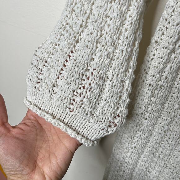 Gap Crochet Sweater Womens Large Boho Knit V Neck Pullover Long Sleeve White - Picture 4 of 5